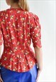 VINTAGE 80S PUFFER SLEEVE FLORAL PRINT BLOUSE S