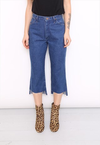 VINTAGE WRANGLER BLUE CROPPED RAW HEM DENIM MOM JEANS