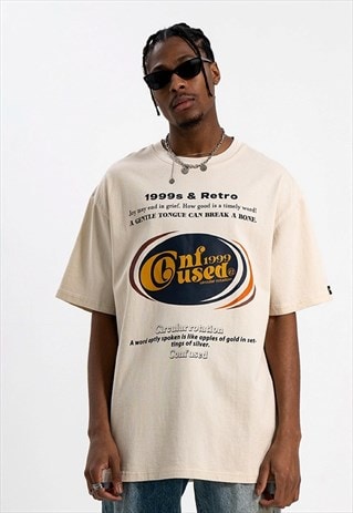 Retro t-shirt vintage poster print tee 90s raver top cream