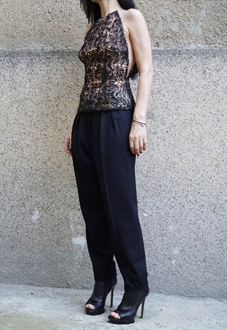 LACE TOP LACE SHIRT SEXY EXTRAVAGANT BLACK BLOUSE F1692