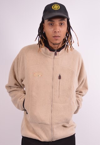 FILA MENS VINTAGE FLEECE JACKET LARGE BEIGE 90S