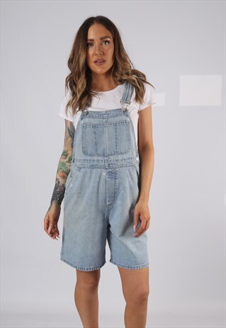 VINTAGE DENIM DUNGAREE SHORTS GAP UK 12 MEDIUM (DAE)