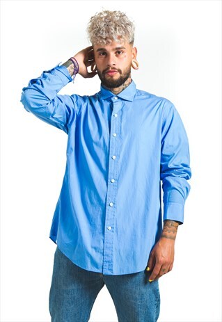 VINTAGE 80S CLASSIC POLO RALPH LAUREN BLUE SHIRT / 6472