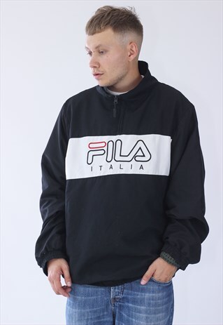 VINTAGE MENS FILA BIG LOGO HALF ZIP ANORAK PULLOVER JACKET