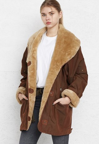 VINTAGE BROWN STEILMANN SHERPA AVIATOR JACKET COAT