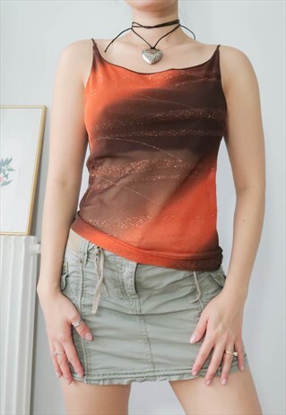 VINTAGE Y2K PARTY SHINY CAMI MESH TOP