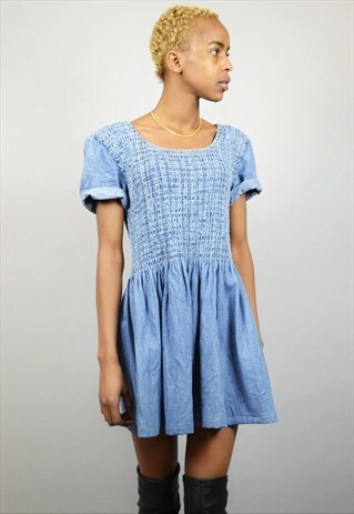 VINTAGE 80'S SMOCKED DENIM DRESS