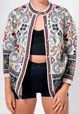 Vintage 90s First Catch Paisley Pattern Cardigan in Cream 