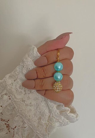 LIGHT BLUE AND GOLD SWAROVSKI CRYSTAL AND PEARL NECKLACE