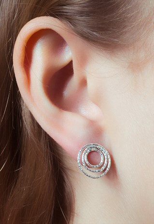 THREE CIRCLE STUD EARRINGS STERLING SILVER