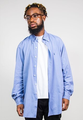 MENS RALPH LAUREN BLUE FINE CHECK SHIRT