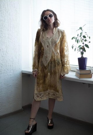 VINTAGE 70'S YELLOW PATTERNED INDIAN STYLE DRESS