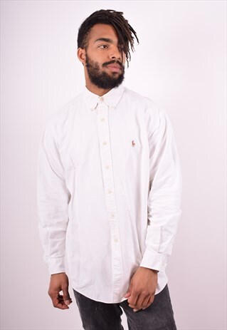 POLO RALPH LAUREN MENS VINTAGE SHIRT LARGE WHITE 90S