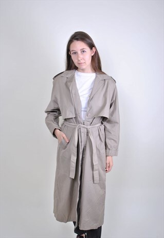 VINTAGE TRENCH JACKET, 80S BELT WOMEN COAT, SIZE M