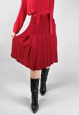 70's Vintage Ladies Red Pleated Skirt