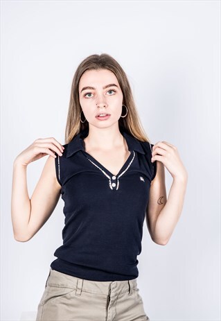 VINTAGE BURBERRY POLO SHIRT IN NAVY BLUE WITH NO SLEEVES