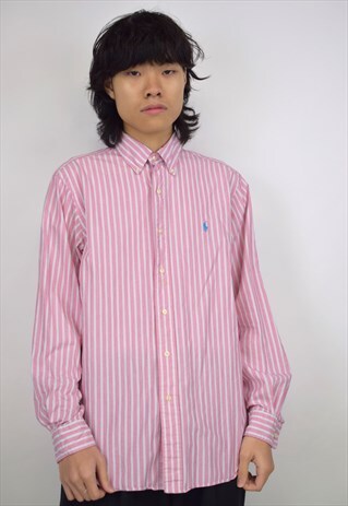VINTAGE 90S RALPH LAUREN PINK/GREY L/S SHIRT
