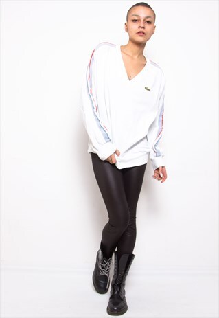 VINTAGE 90S LACOSTE WHITE JUMPER ID:3374