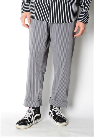 VINTAGE 90S GREY BLACK STRIPED LIGHTWEIGHT PANTS