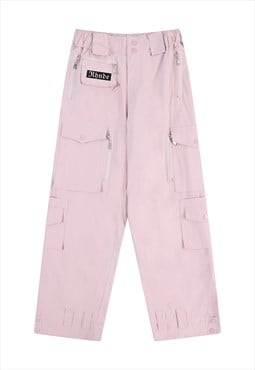 Parachute joggers cargo pocket pants skater trousers in pink