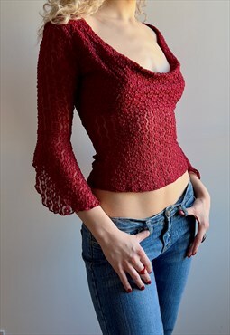 Vintage Y2K Lace Red Top with Flower Details