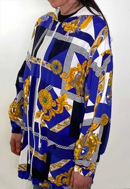 Vintage 90s baroque blue royal hoodie jacket 