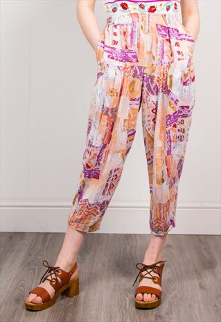 VINTAGE PATTERNED WIDE LEG SUMMER TROUSERS