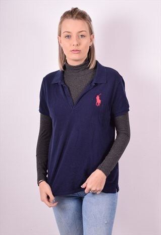 POLO RALPH LAUREN WOMENS VINTAGE POLO SHIRT LARGE BLUE 90S
