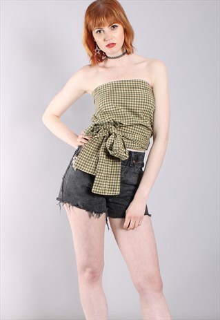 VINTAGE 90S GINGHAM CHECK WRAP TIE TUBE TOP