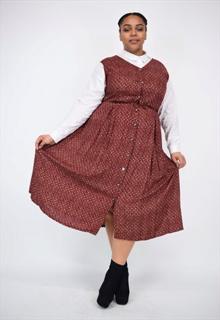 VINTAGE 90'S LONG BURGUNDY PRINTED DRESS WITH BUTTONS