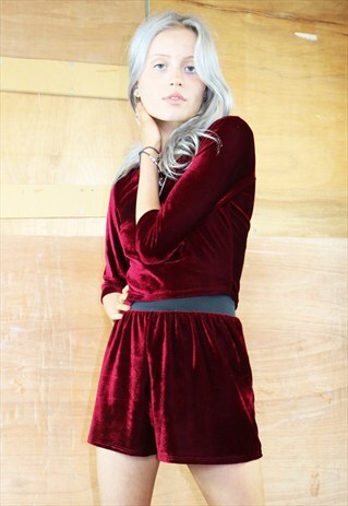 WINE VELVET SHORTS & TOP CO-ORDINATES