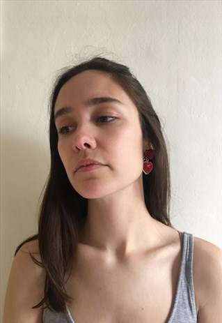 VINTAGE 90S EARRINGS RED ROSE