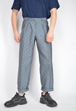 Vintage grey checkered classic straight suit trousers