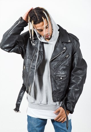 VINTAGE 80S BIKER LEATHER JACKET / S4652