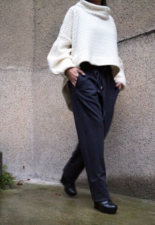 WOOL LOOSE PANTS DROP CROTCH HAREM TROUSERS UNISEX F1507