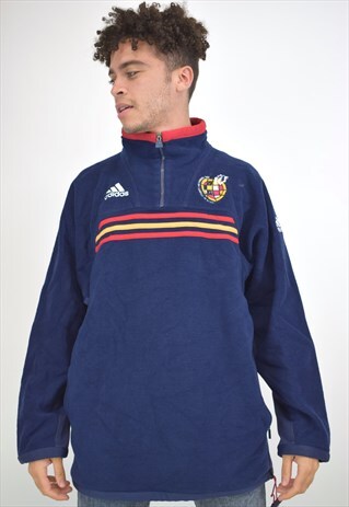 VINTAGE 90S ADIDAS NAVY RED 3/4 ZIP SWEATER