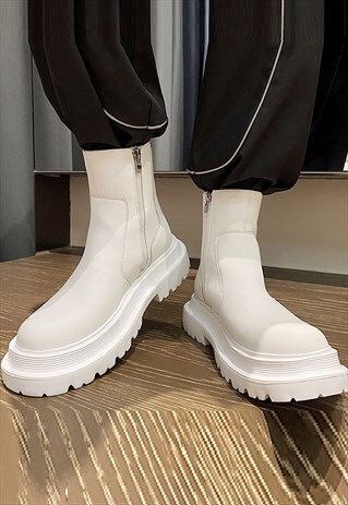 GRUNGE CHUNKY BOOTS EDGY HIGH FASHION PLATFORM SHOES WHITE