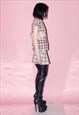 90'S VINTAGE SLIM FIT PLAID BUTTON DOWN BLOUSE IN TAN TONES