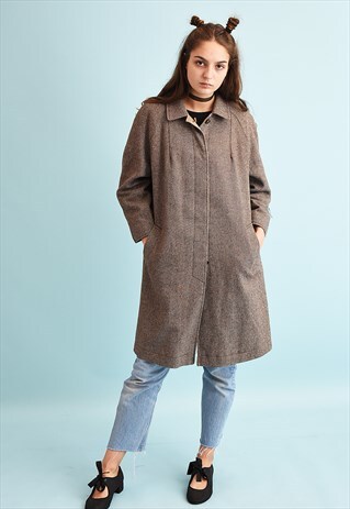 VINTAGE 70'S RETRO TWEED JAZZY CONVERTIBLE TRENCH COAT