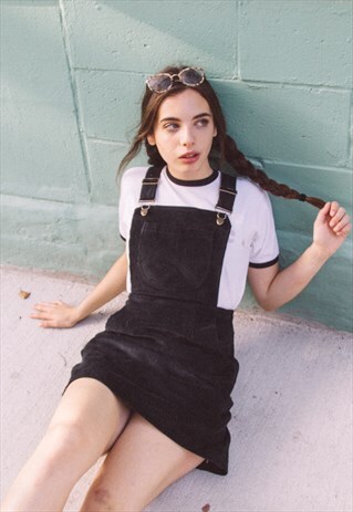 ELLA BLACK CORDUROY PINAFORE DRESS