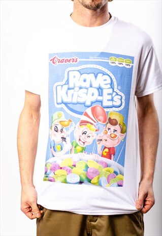 RAVE KRISPE'S GRAPHIC PRINT 90S RAVE, FESTIVAL T-SHIRT WHITE