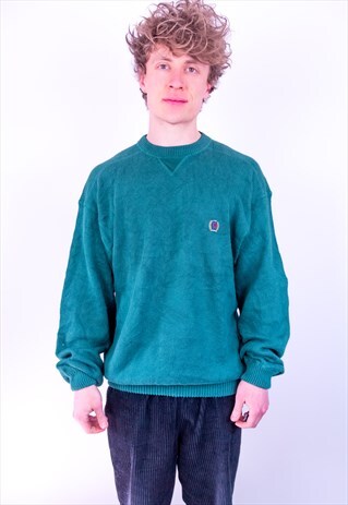 VINTAGE TOMMY HILFIGER OVERSIZED KNIT JUMPER GREEN LARGE