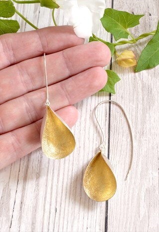 CONTEMPORARY STERLING SILVER & GOLD VERMEIL CUPPED EARRINGS
