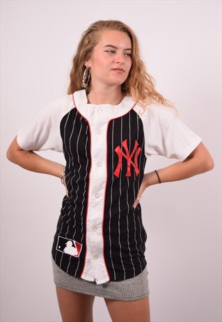 VINTAGE MAJESTIC NY YANKEES JERSEY TOP STRIPES BLACK