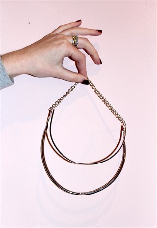 90S VINTAGE UNIQUE 3D METAL SLIVER NECKLACE/ CHOKER GRUNGE