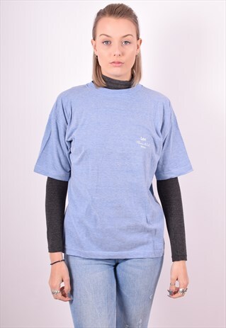 LEE WOMENS VINTAGE T-SHIRT TOP MEDIUM BLUE 90S