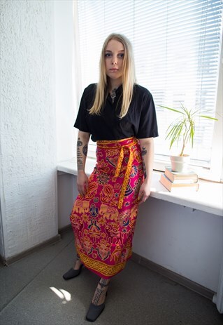 VINTAGE 80'S PINK WRAP PATTERNED SKIRT