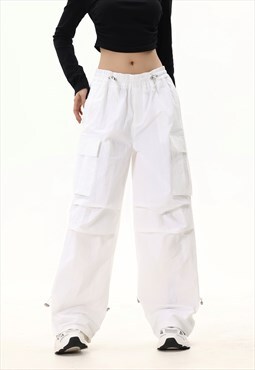 Parachute joggers cargo pocket pants skater trousers white