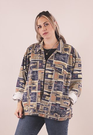 VINTAGE CRAZY PRINT OVERSIZED DENIM JACKET /A20040