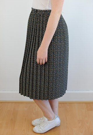 WOMENS VINTAGE 80S SKIRT PATTERNED PLEATED HIGH WAIST SKIRT